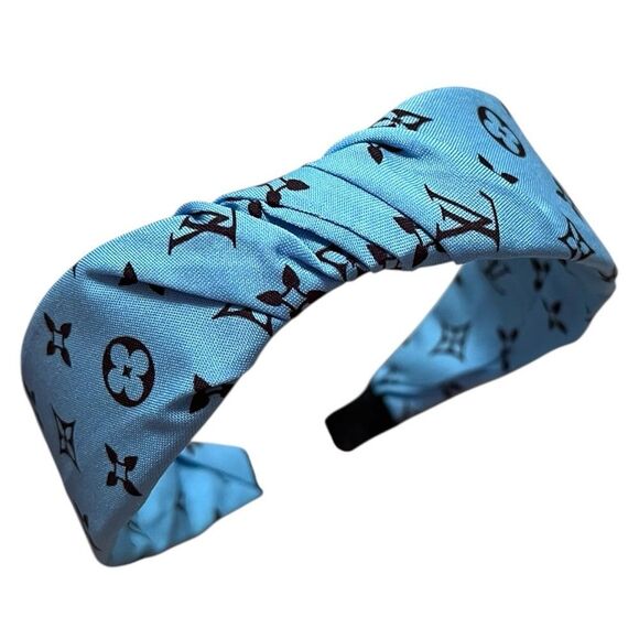Designer Inspired Upcycled Monogram Blue Headband - Picture 3 of 3